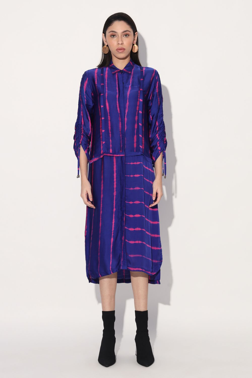 Shibori Stripe Long Shirtdress