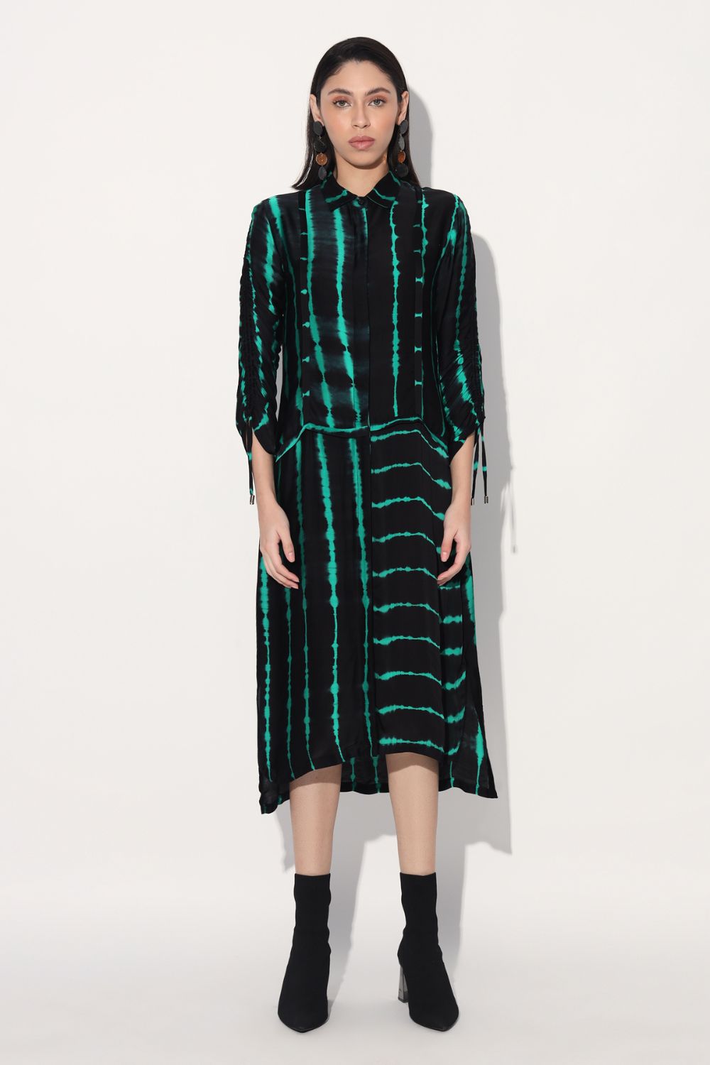 Shibori Stripe Long Shirtdress
