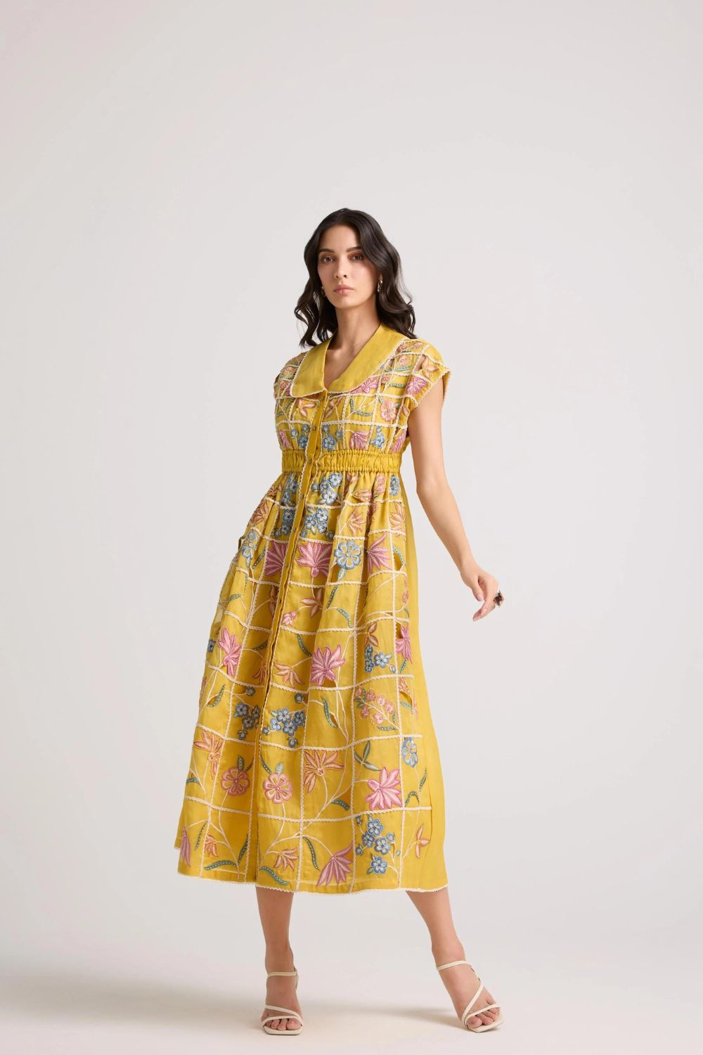 Yellow Checkered Shirt Dress