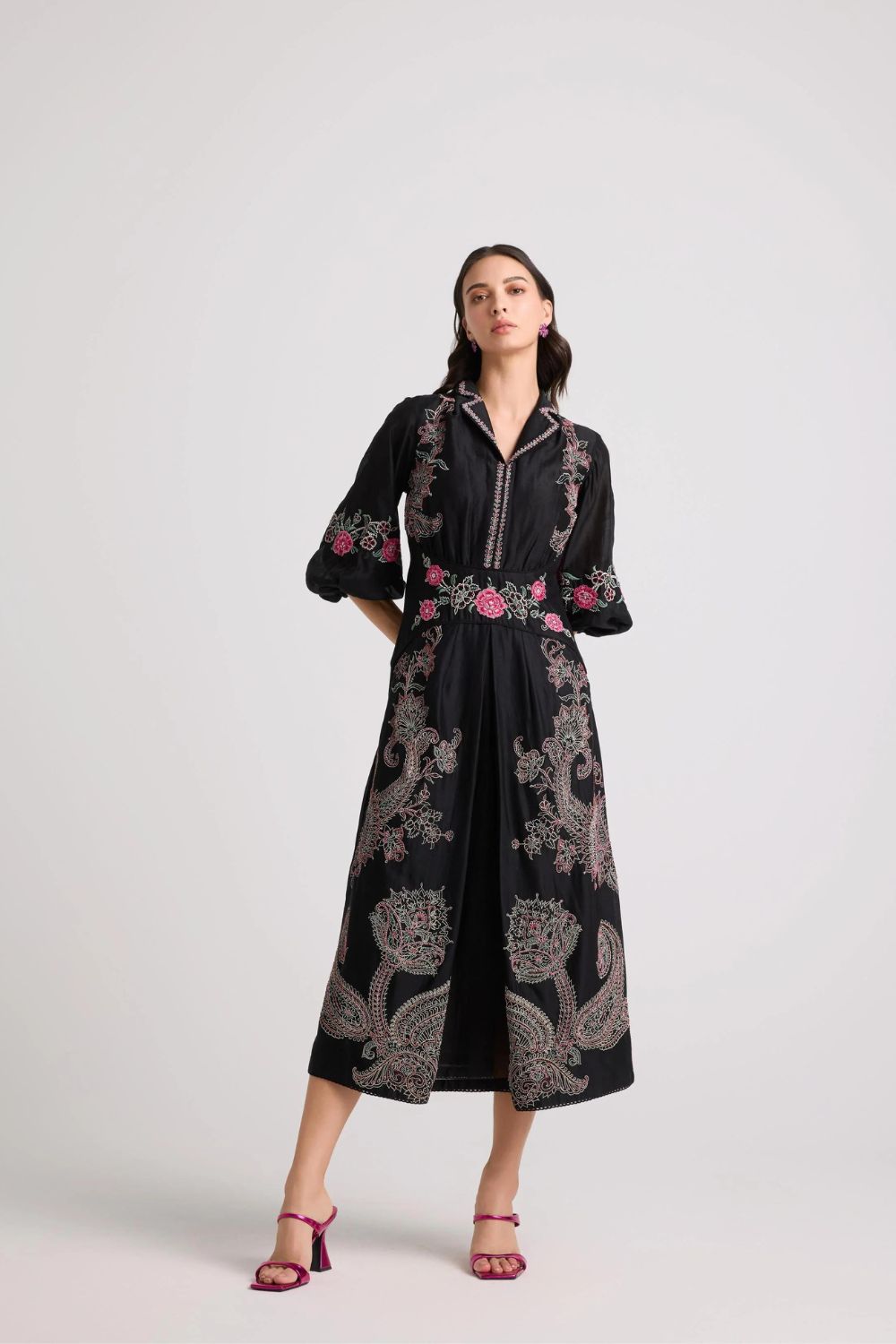 Black Contrast Threadwork and Beadwork Dress