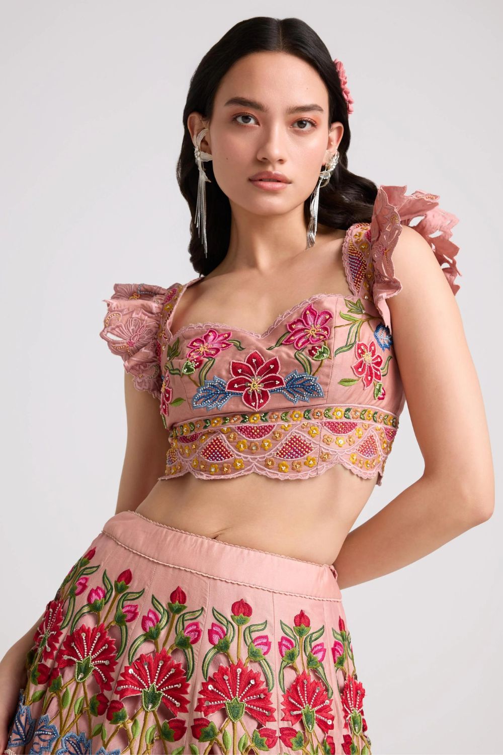 Soft Pink Multicolor Floral Bustier