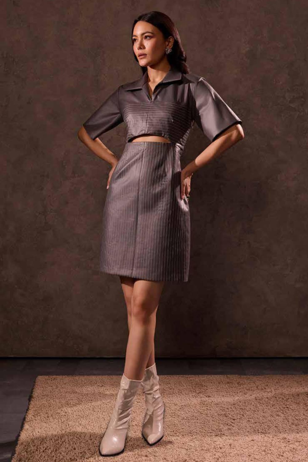 Grey Faux Leather Cut Out Mini