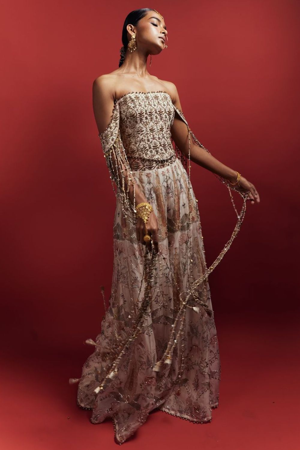 Anam Off White Corset Choli with Forest Whisper Print Sharara