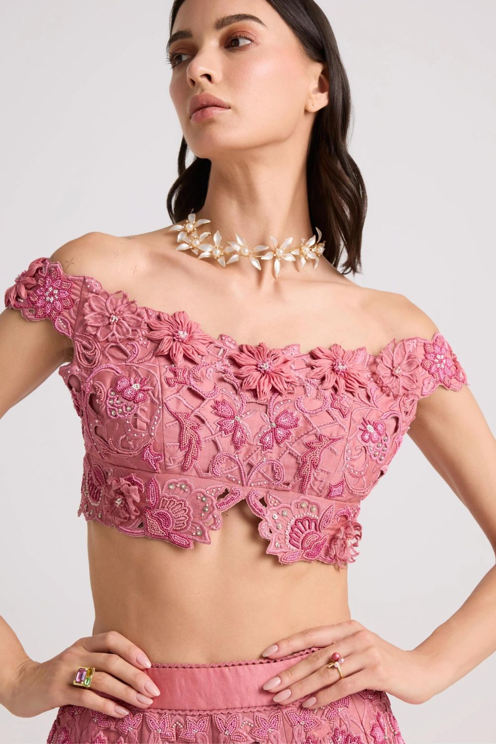 Blush 3D Floral Applique and Beadwork Bustier