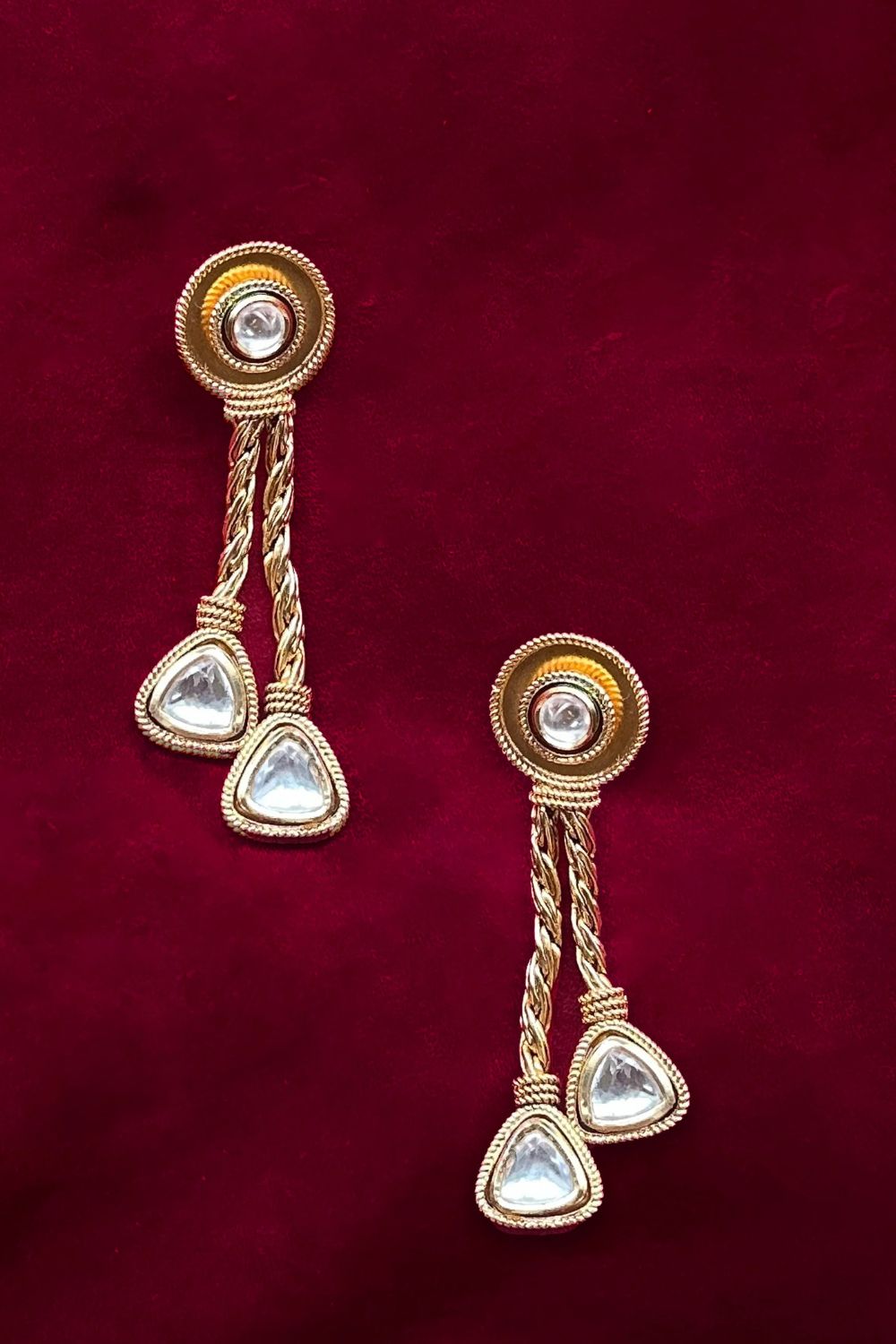 Polki Rope Charm Dot Earrings (Gold)