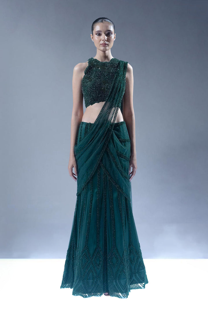 Embellished Pre-Draped Saree Set