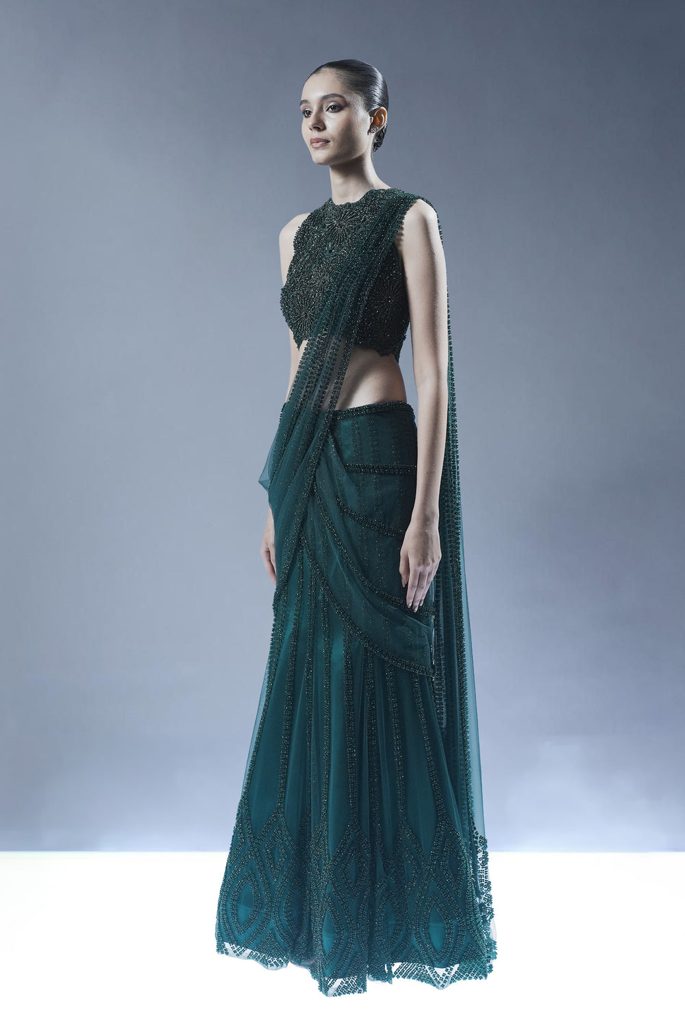 Embellished Pre-Draped Saree Set