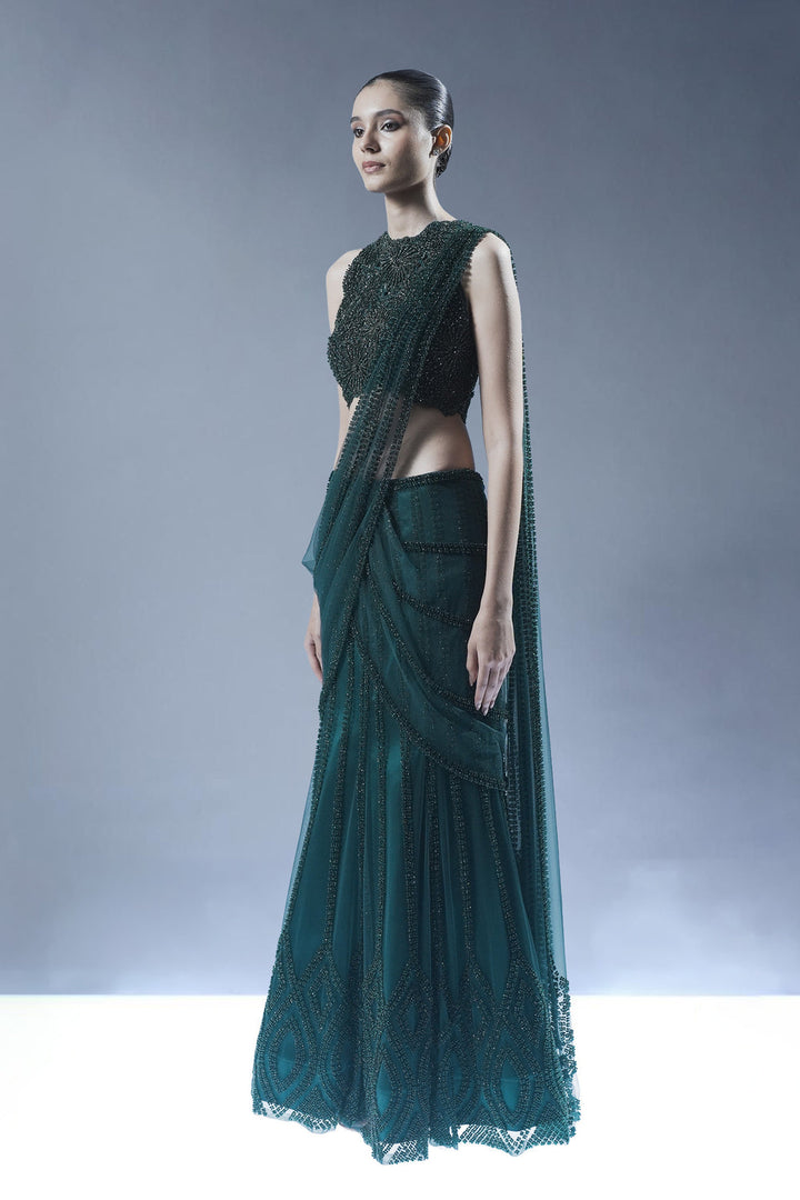 Embellished Pre-Draped Saree Set