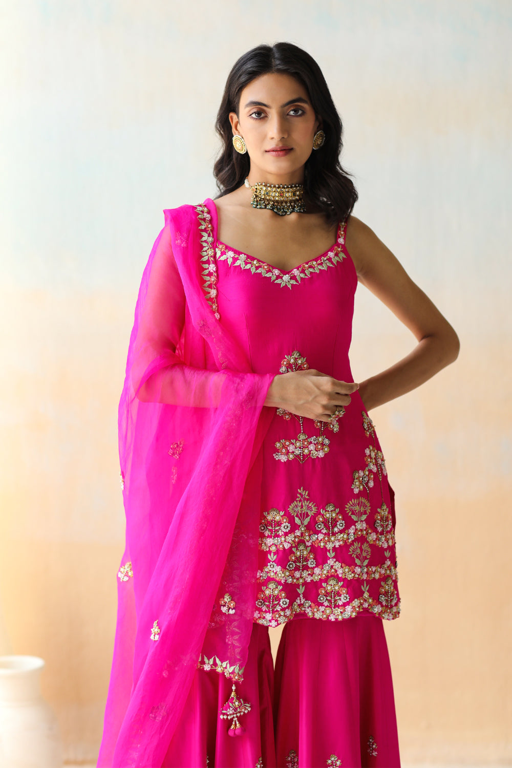 Fuchsia Pink Tunic & Sharara Set