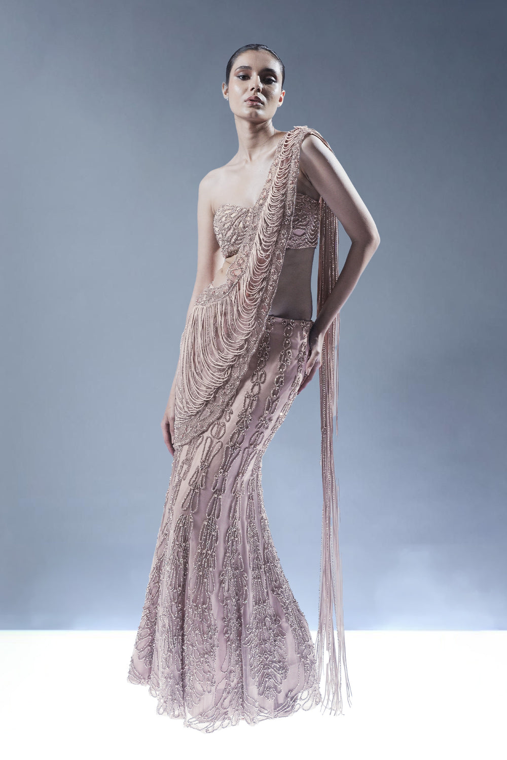 Blush Rose Embellished Drape Saree with Cape