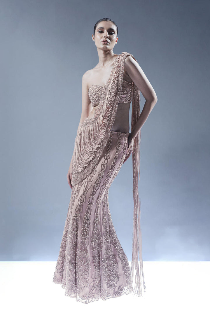 Blush Rose Embellished Drape Saree with Cape