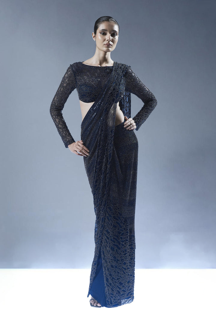 Midnight Blue Embellished Drape Saree