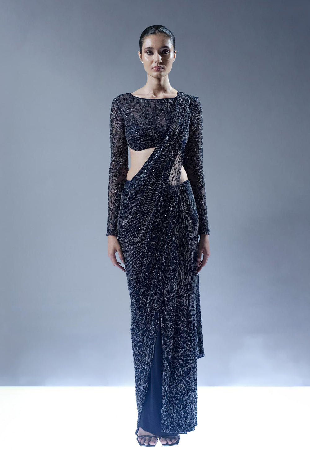 Midnight Blue Embellished Drape Saree