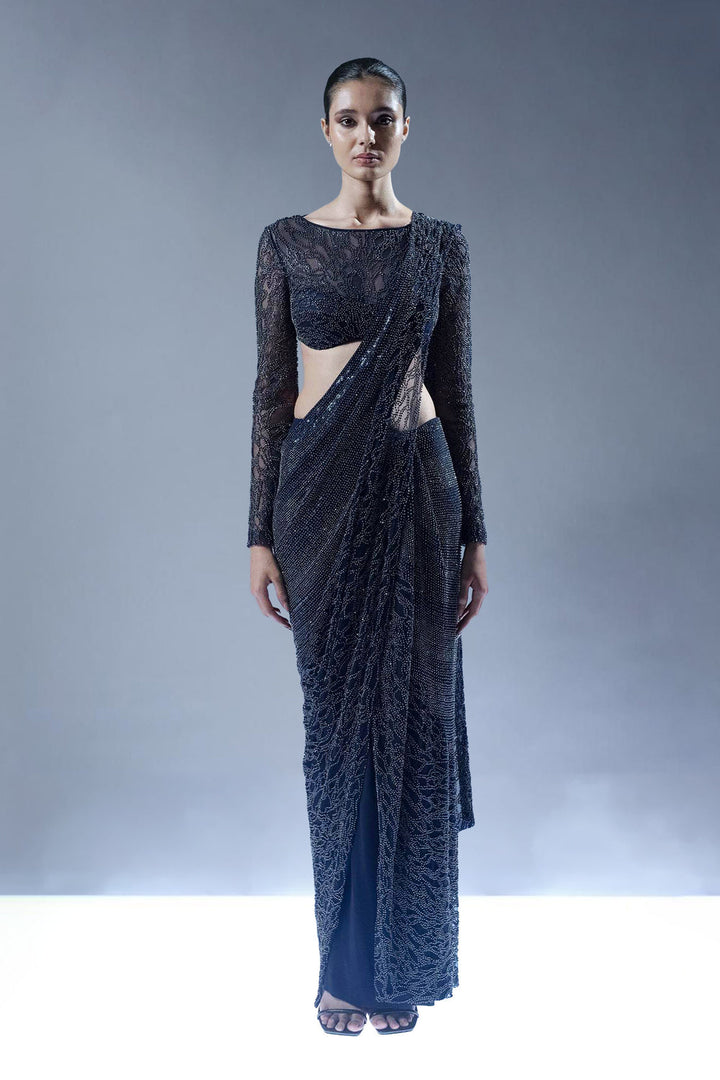 Midnight Blue Embellished Drape Saree