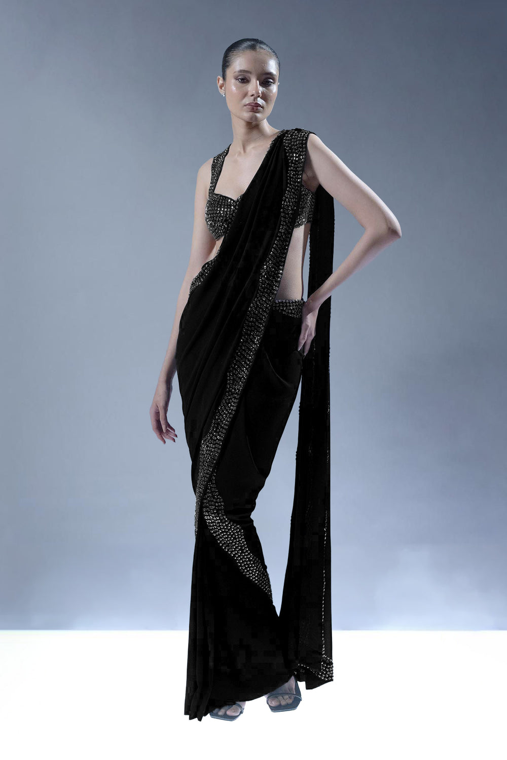 Midnight Crystal Drape Saree