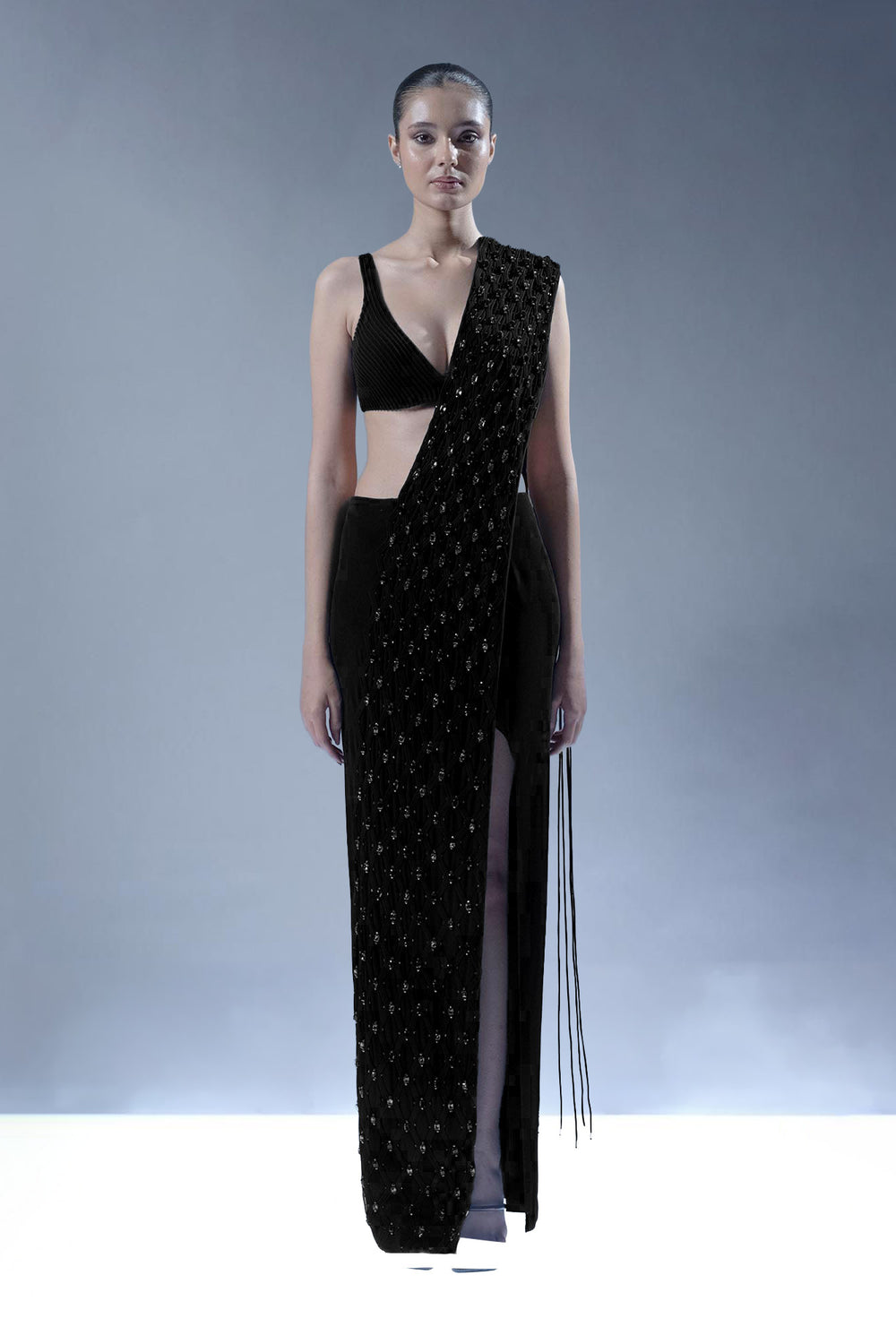 Noir Crystal Drape Saree