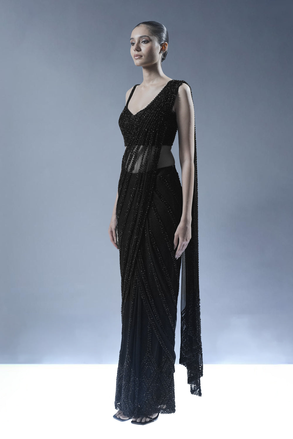 Midnight Opulence Pre-Stitched Saree