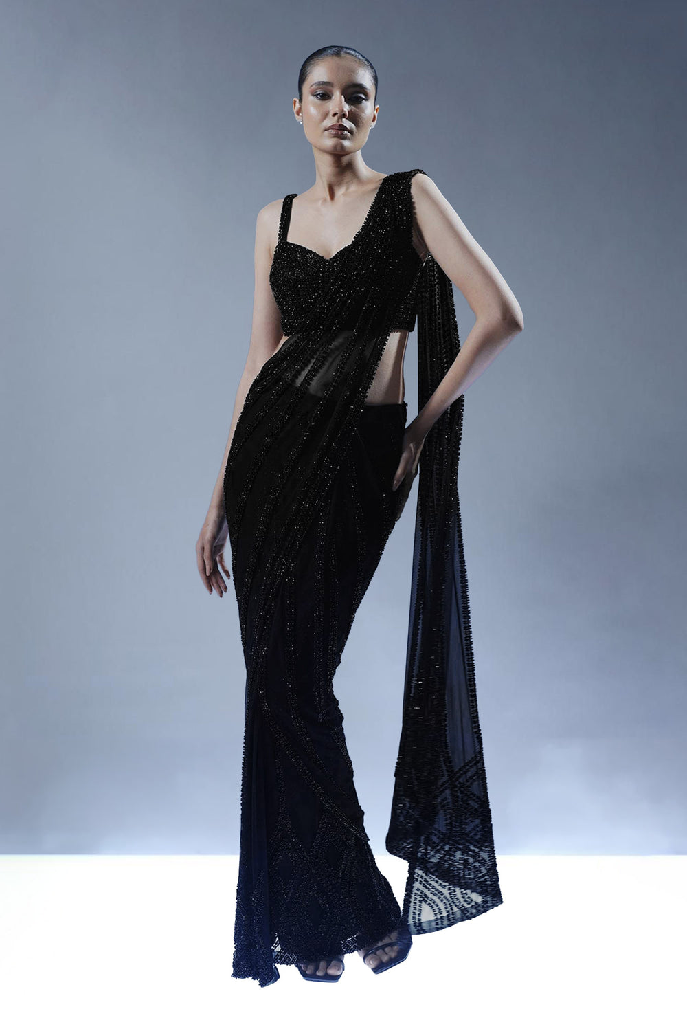 Midnight Opulence Pre-Stitched Saree