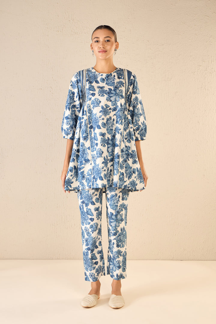 Blue Blossom: Oversize Shirt Co-ord Set