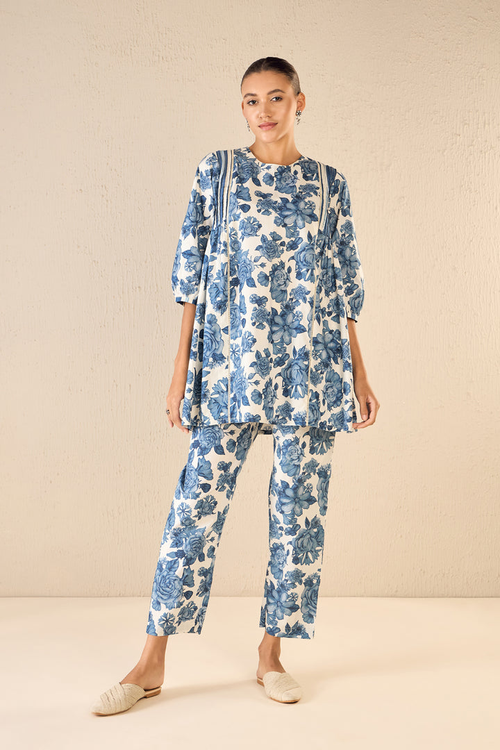 Blue Blossom: Oversize Shirt Co-ord Set