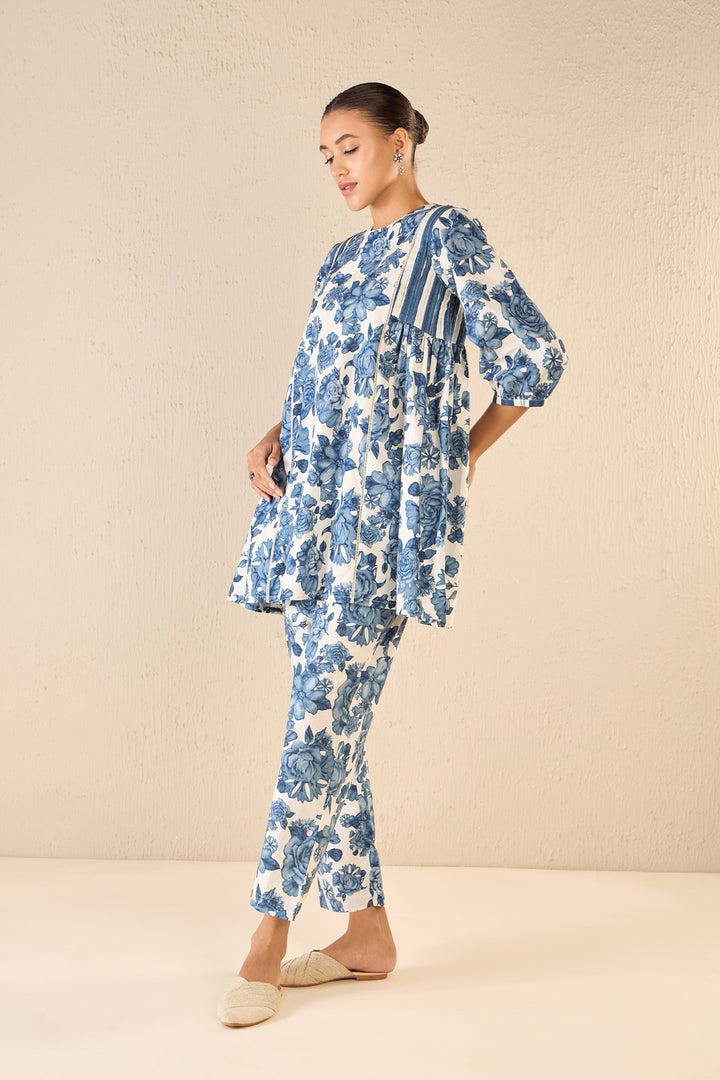 Blue Blossom: Oversize Shirt Co-ord Set