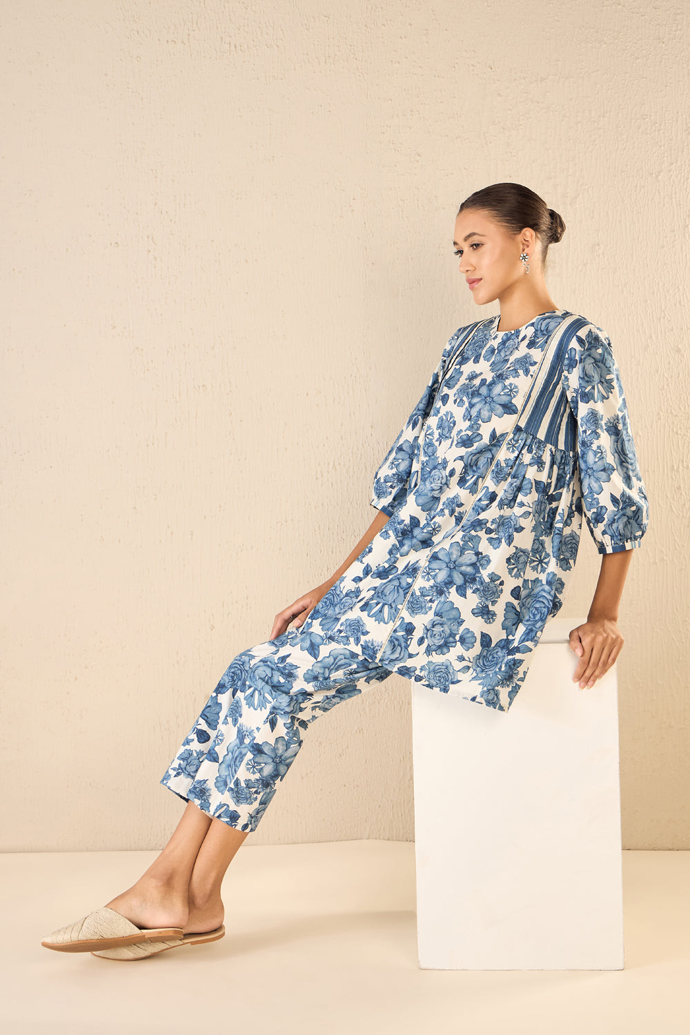 Blue Blossom: Oversize Shirt Co-ord Set