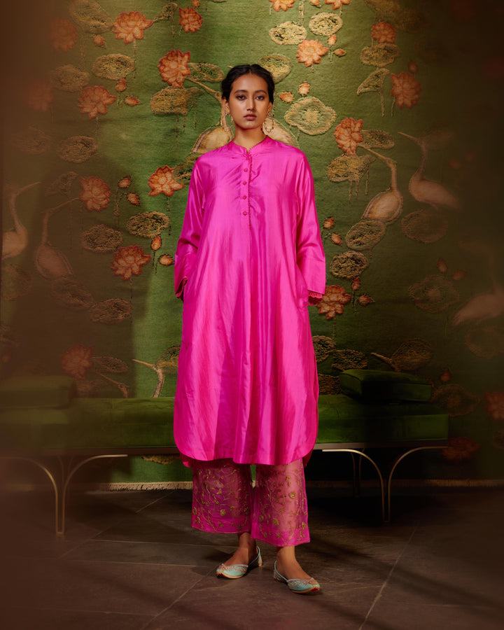 Embroidered Tunic & Trouser Set-Hot Pink