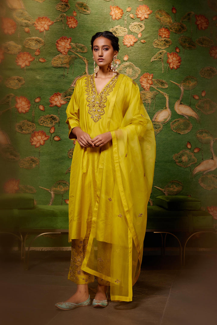 Mustard Embroidered Tunic & Trouser Set