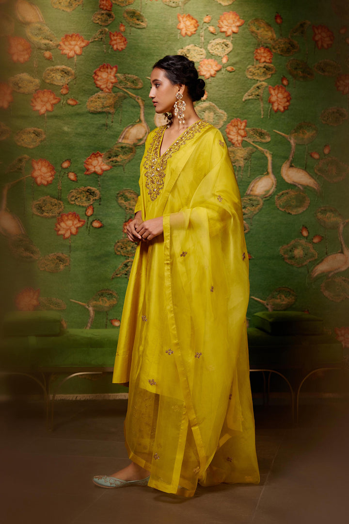 Mustard Embroidered Tunic & Trouser Set