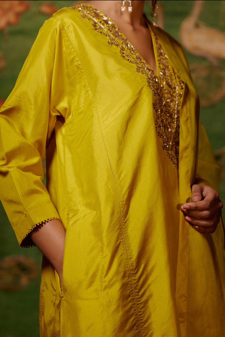 Mustard Embroidered Tunic & Trouser Set