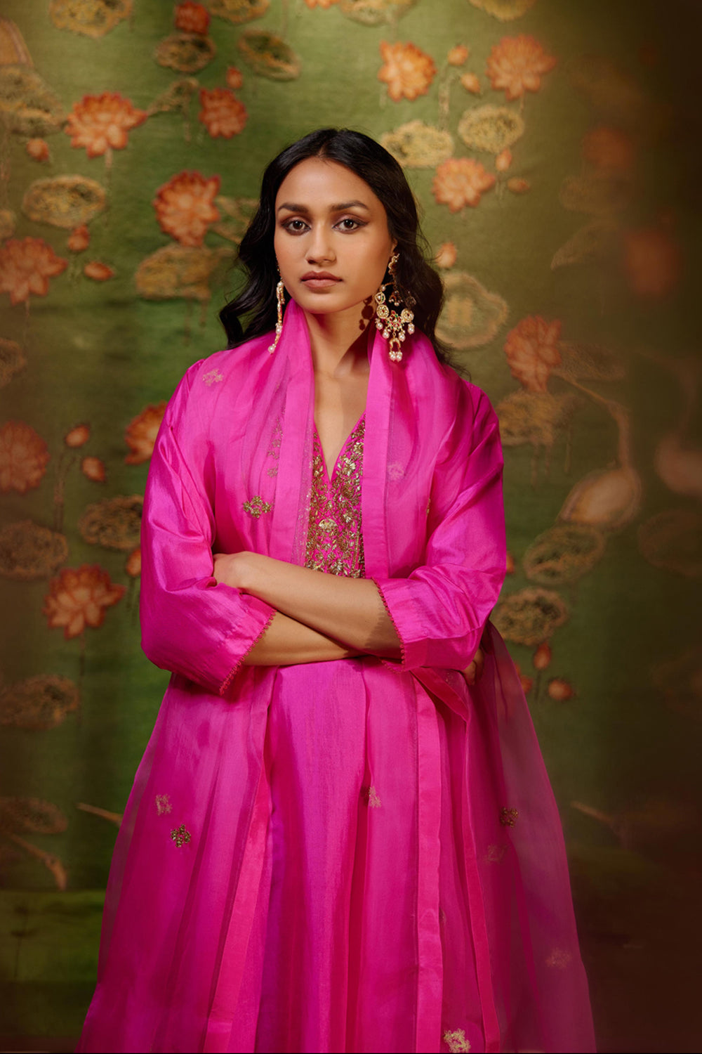 Hot Pink Embroidered Tunic & Trouser Set