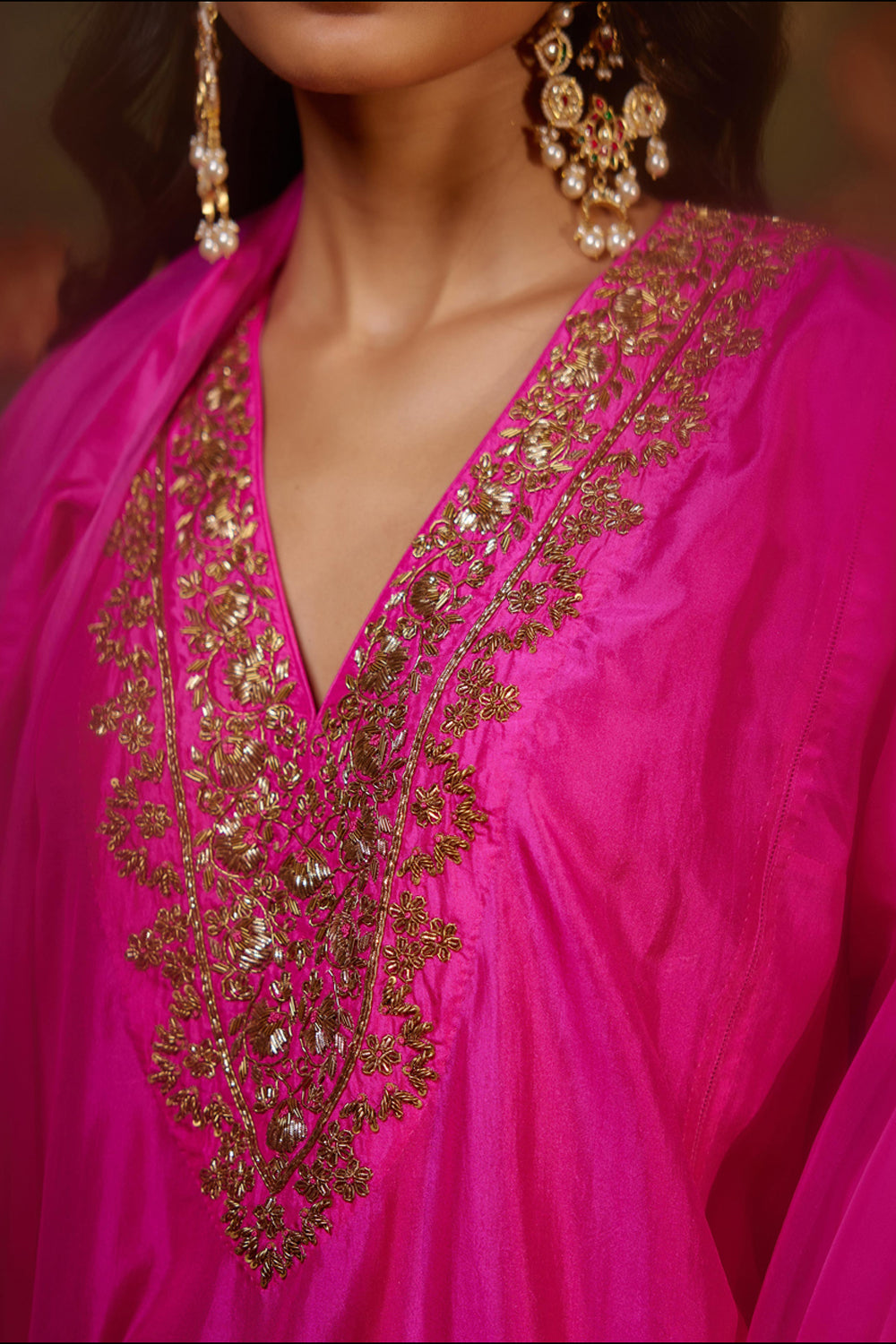 Hot Pink Embroidered Tunic & Trouser Set