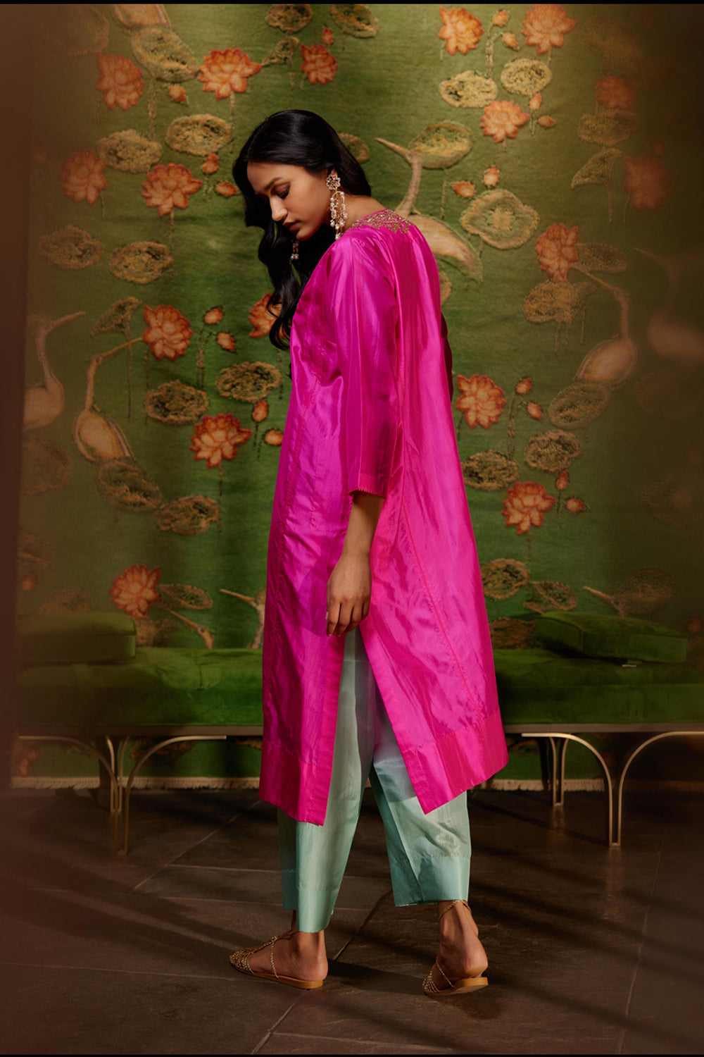 Hot Pink Embroidered Tunic & Trouser Set