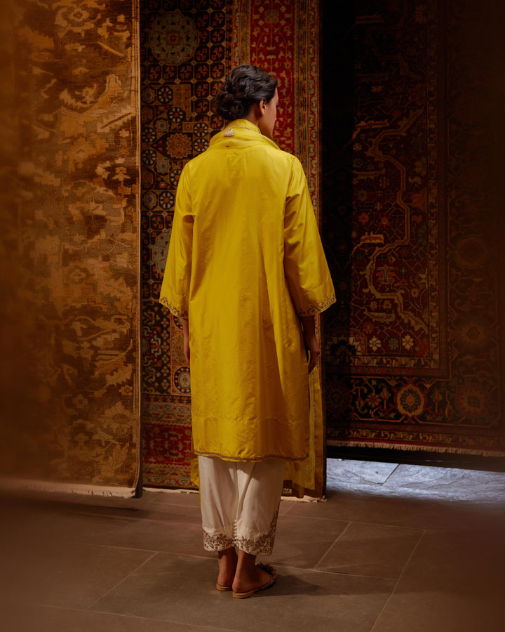 Embroidered Tunic & Trouser Set-Mustard