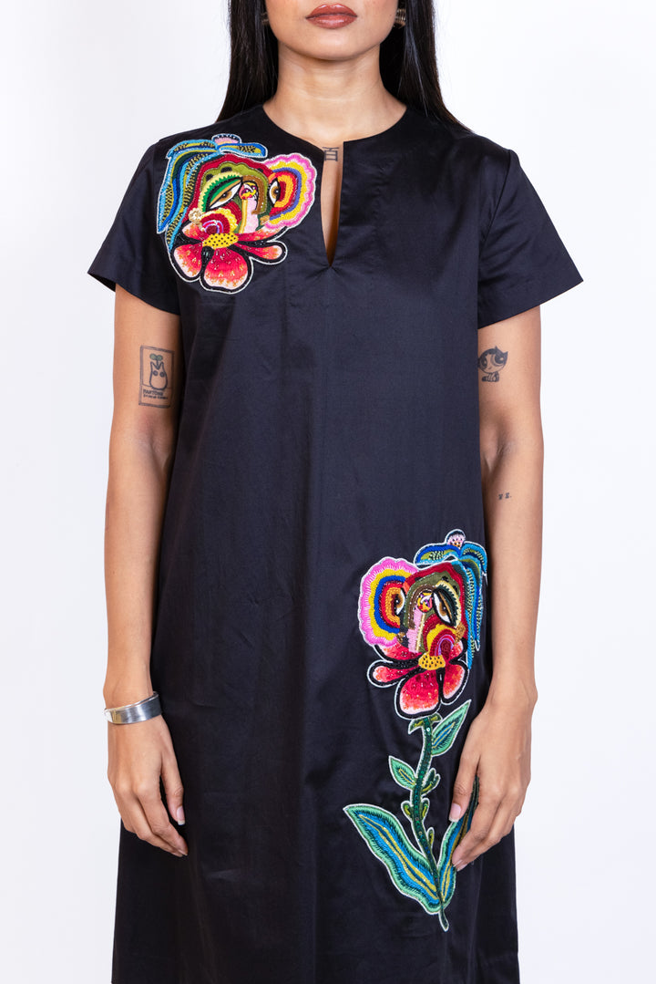 Mid length Embroidered Patch Peplum Top
