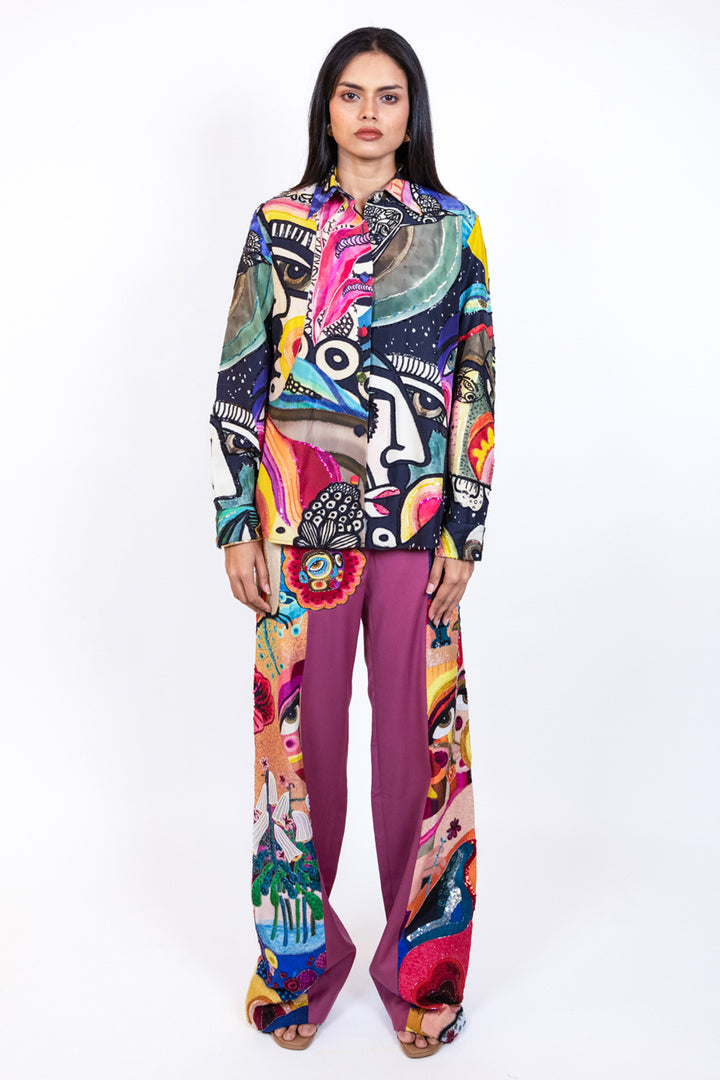 Embroidered fitted trouser
