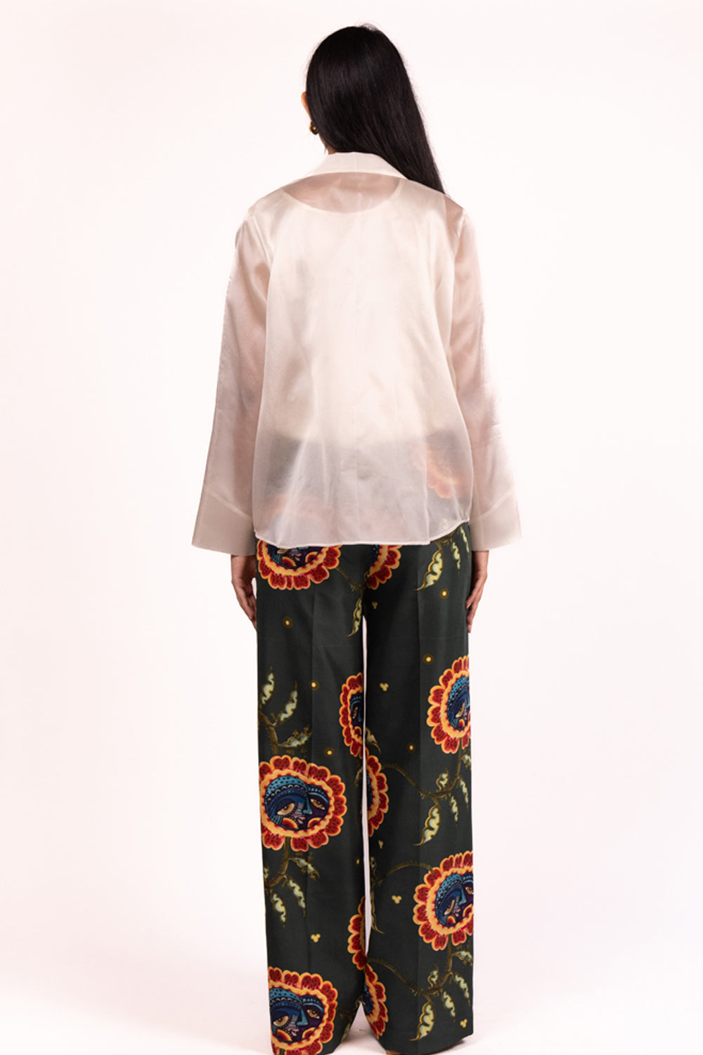 Green Flap Printed Flared Trouser