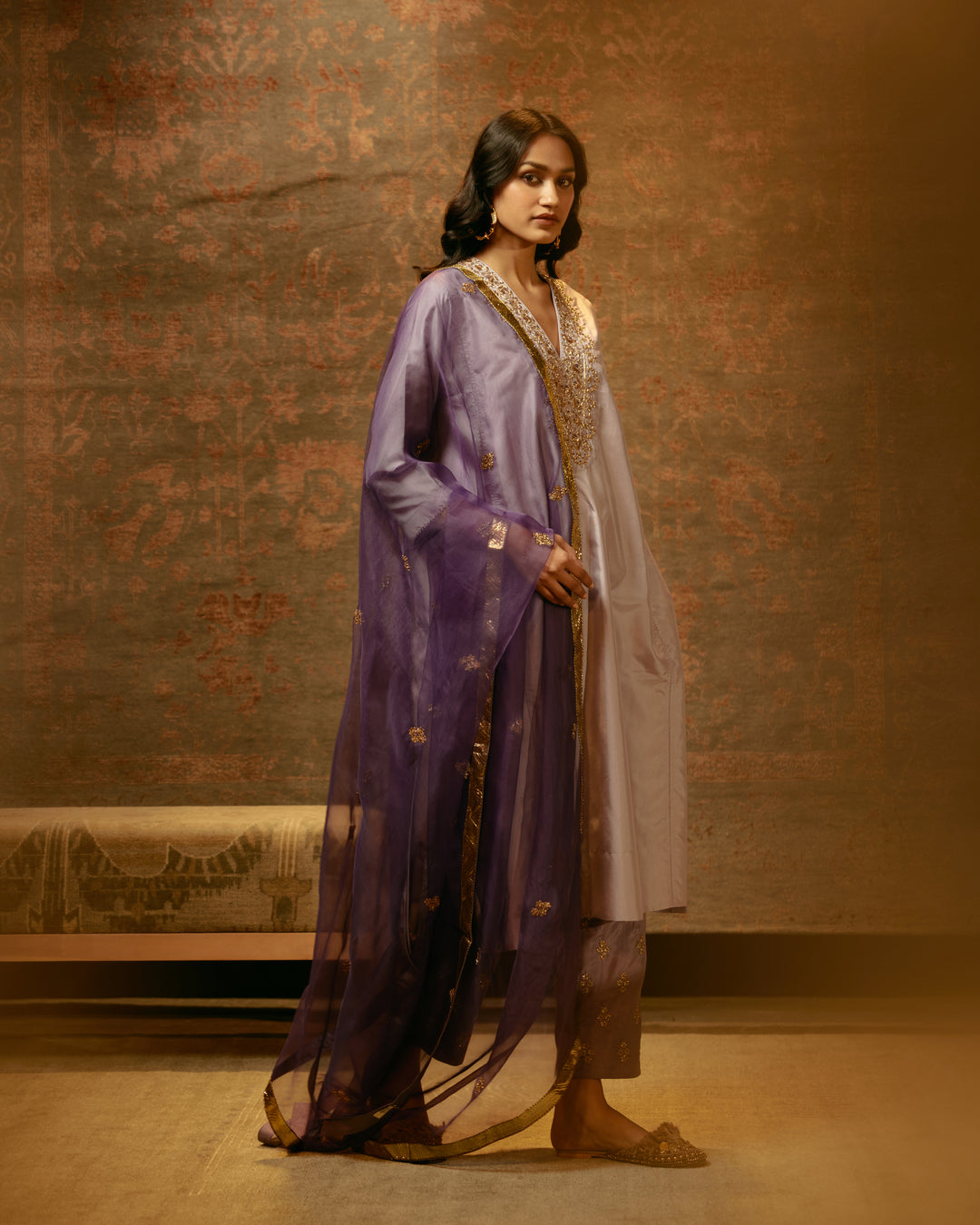 Embroidered Tunic & Trouser Set-Lilac