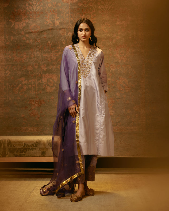 Embroidered Tunic & Trouser Set-Lilac