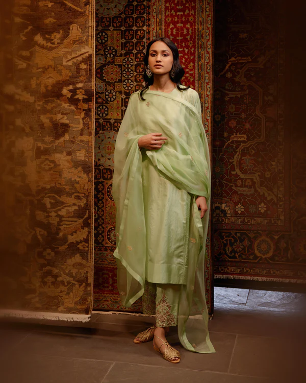 Embroidered Tunic & Trouser Set-Virgin