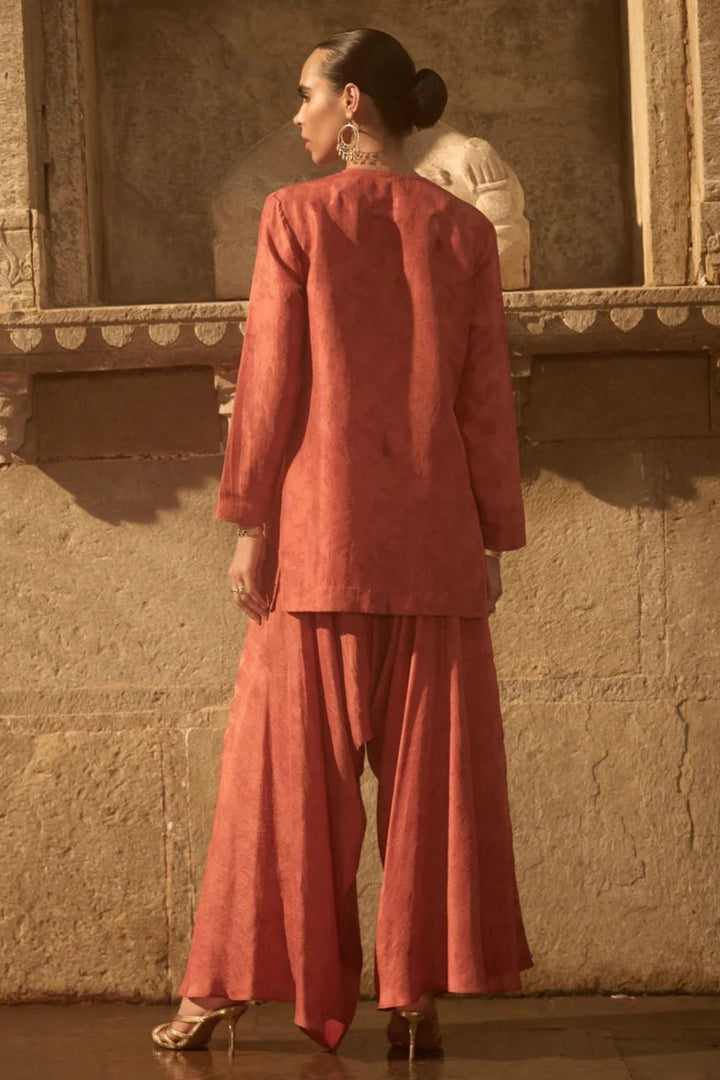Red Printed Dhoti Set