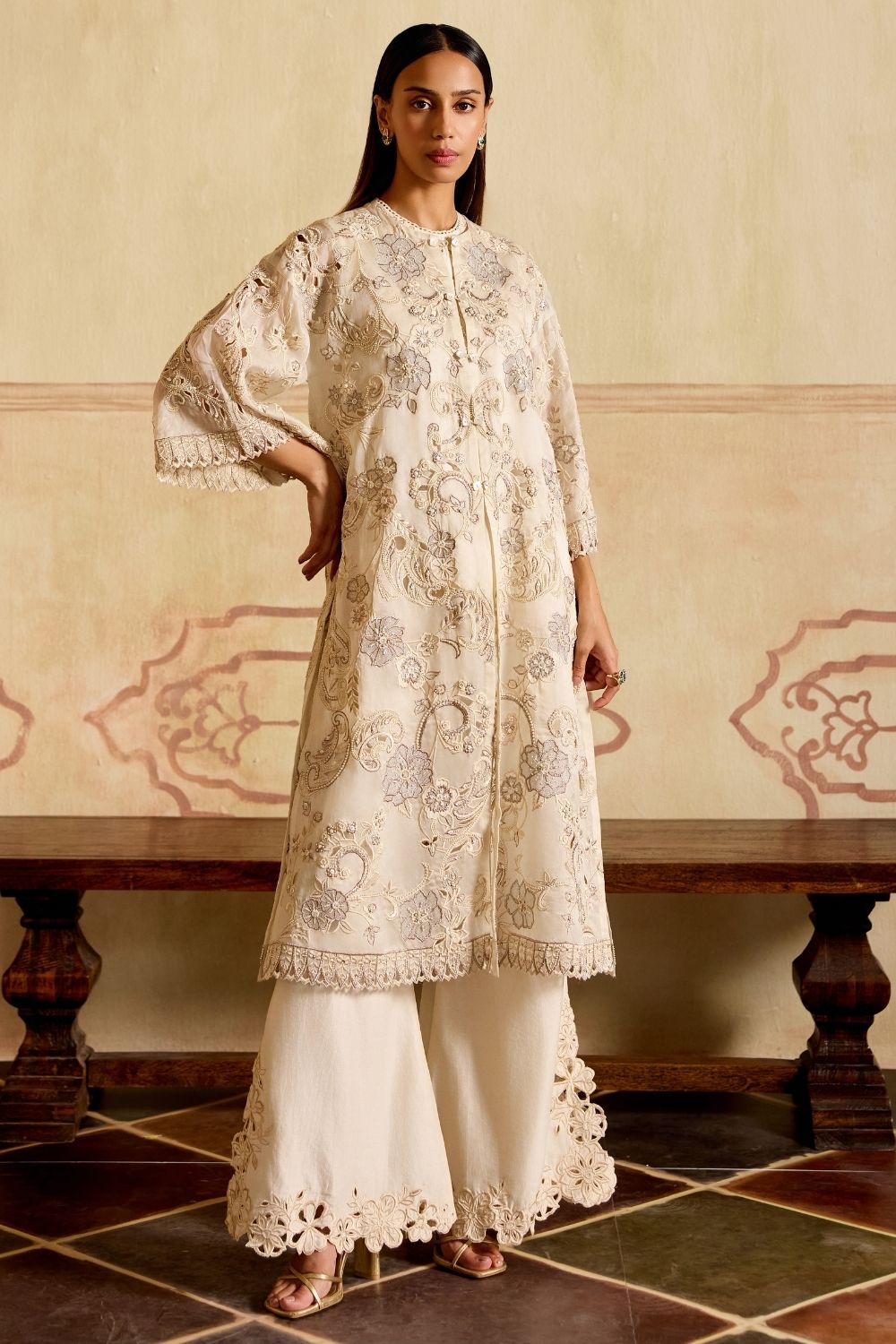 Ivory and silver embroidered jacket