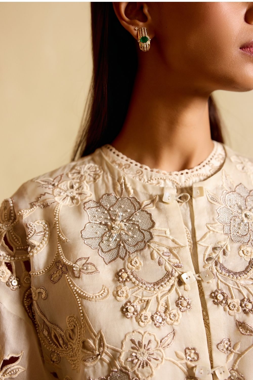 Ivory and silver embroidered jacket