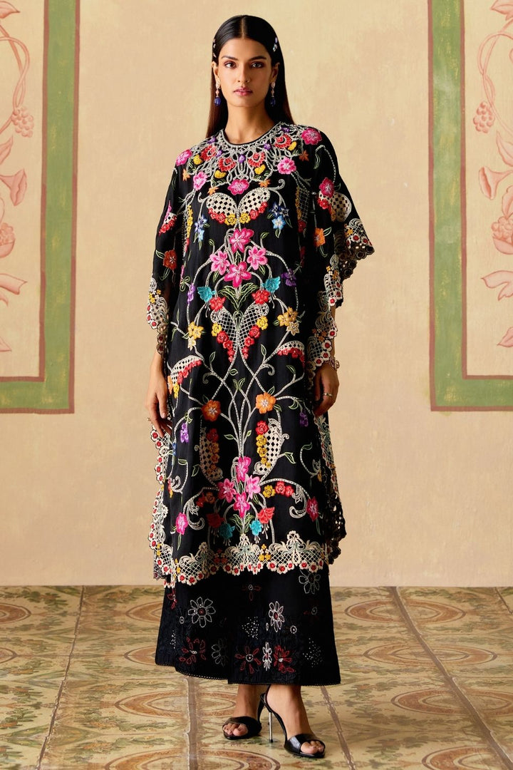 Black sheer applique & beadwork pants