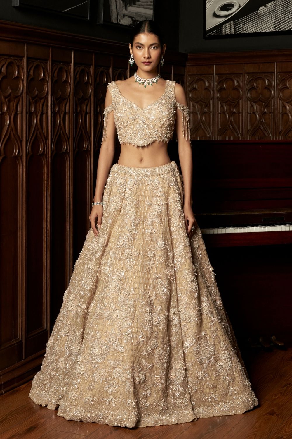 Beige 3D Lehenga Set