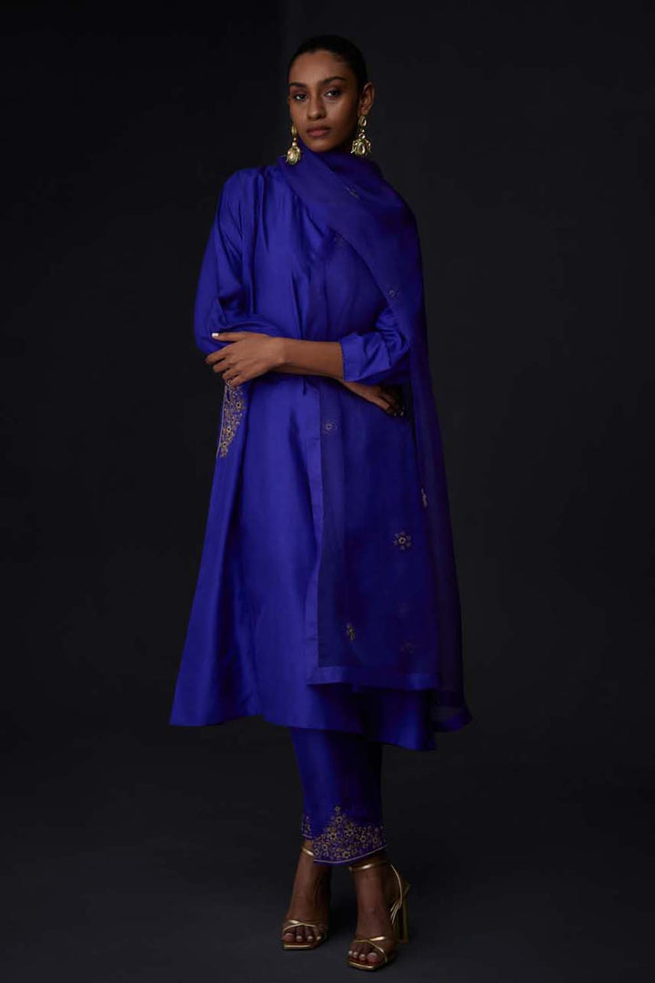 Embroidered Dupatta - Persian Blue