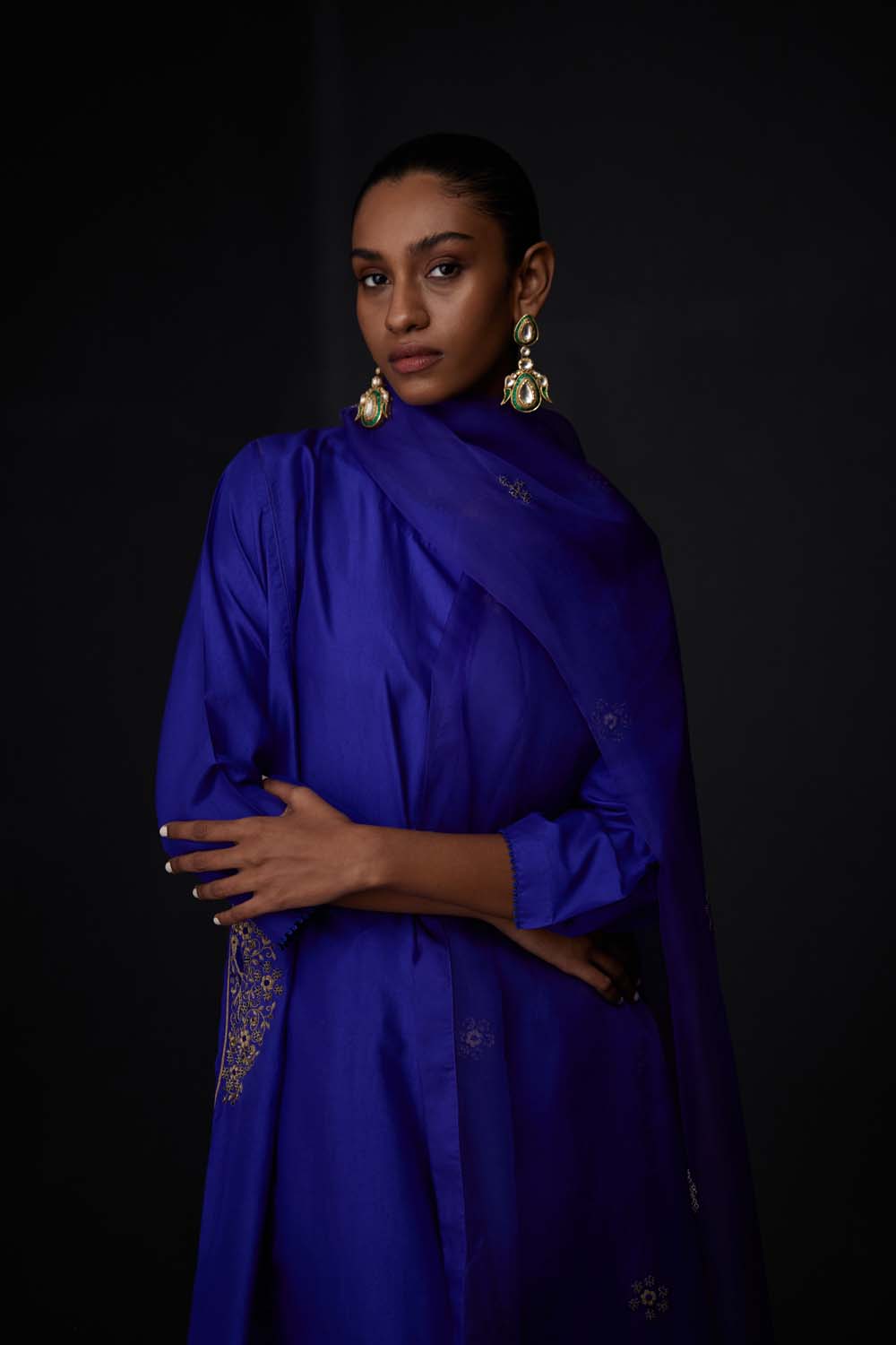 Embroidered Dupatta - Persian Blue
