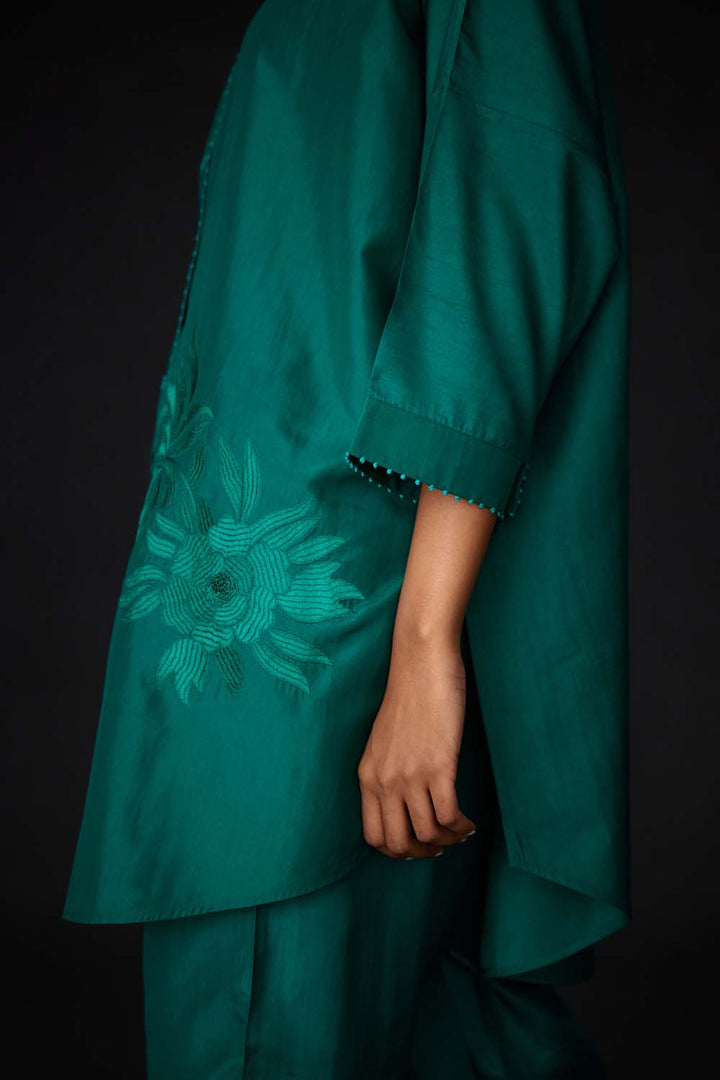 Embroidered Tunic & Trouser Set - Evergreen