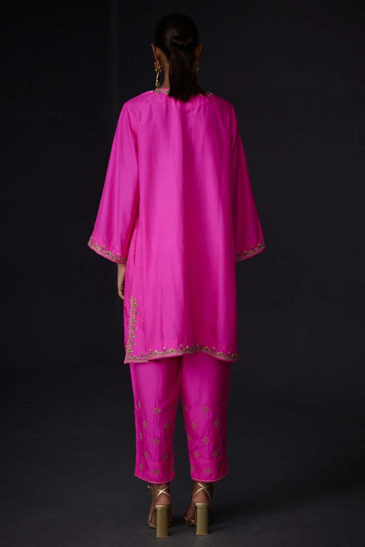 Embroidered Tunic & Trouser Set - Hot Pink