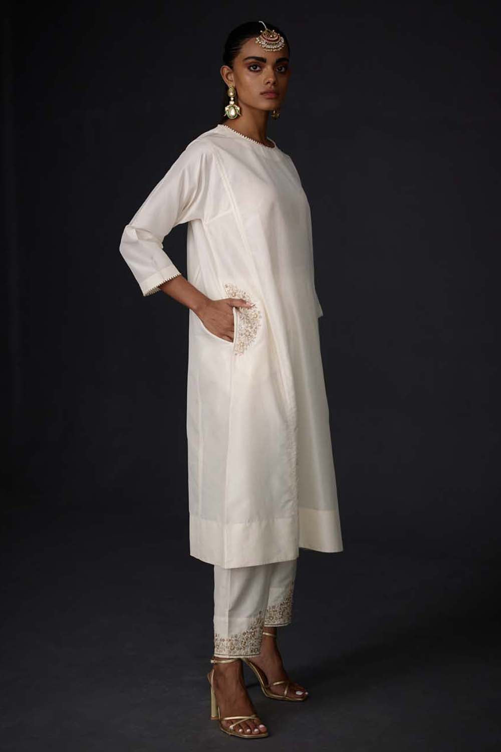 Embroidered Tunic & Trouser Set - Ivory